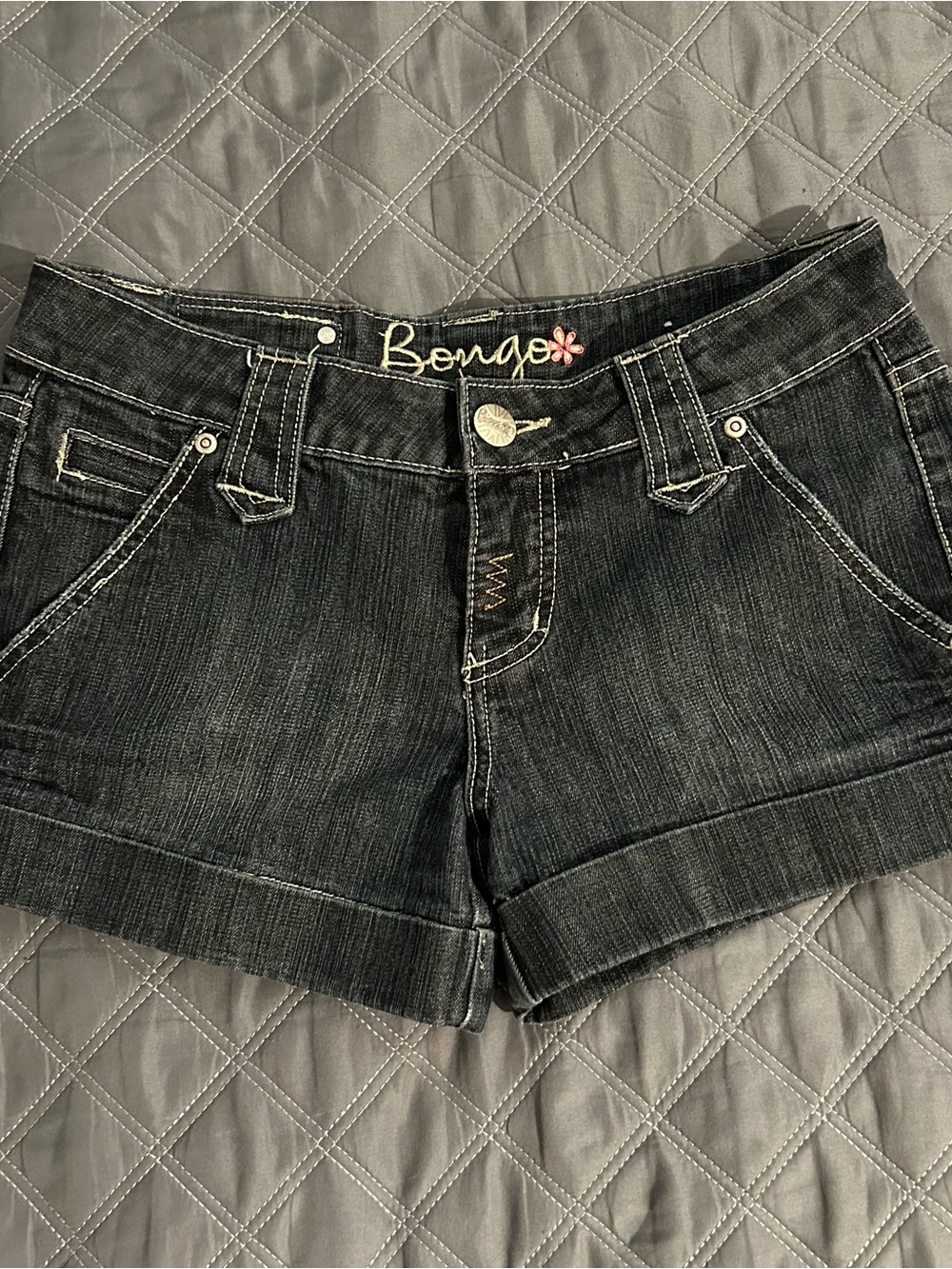 BONGO Black Cuffed Denim Jean Shorts with Contrast Stitching